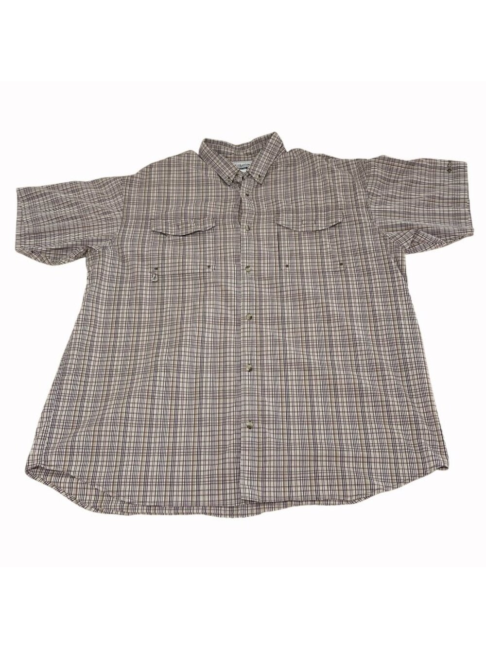 Columbia PFG Mens XXL Brown Plaid Fishing Shirt Vent Back Short Sleeve Big Tall - Picture 14 of 14